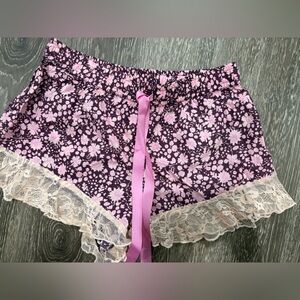 NWT Anthropologie Pink Floral Lace Trim Pajama Shorts Size Small